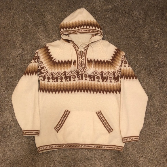 Sweaters - Vintage Alpaca Cowichan Pattern Knit Sweater Aztec